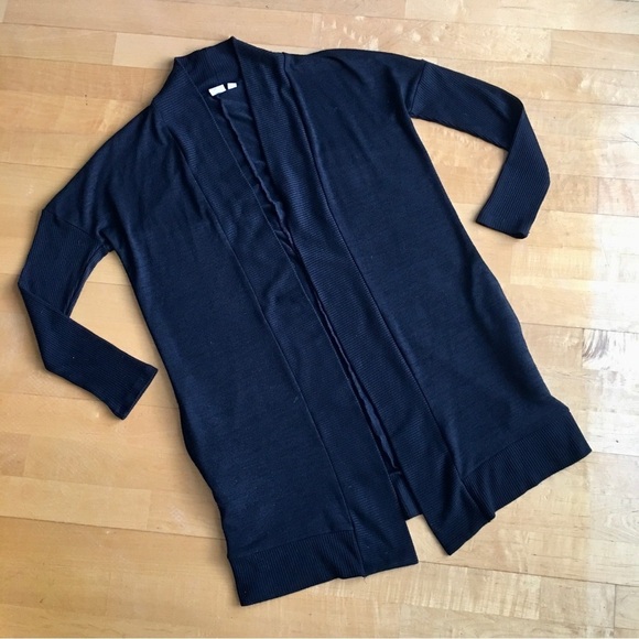 Sweaters - GAP Open Front Long, Flowy, Lightweight Cardigan, Ribbed Sleeves, Black, Size L